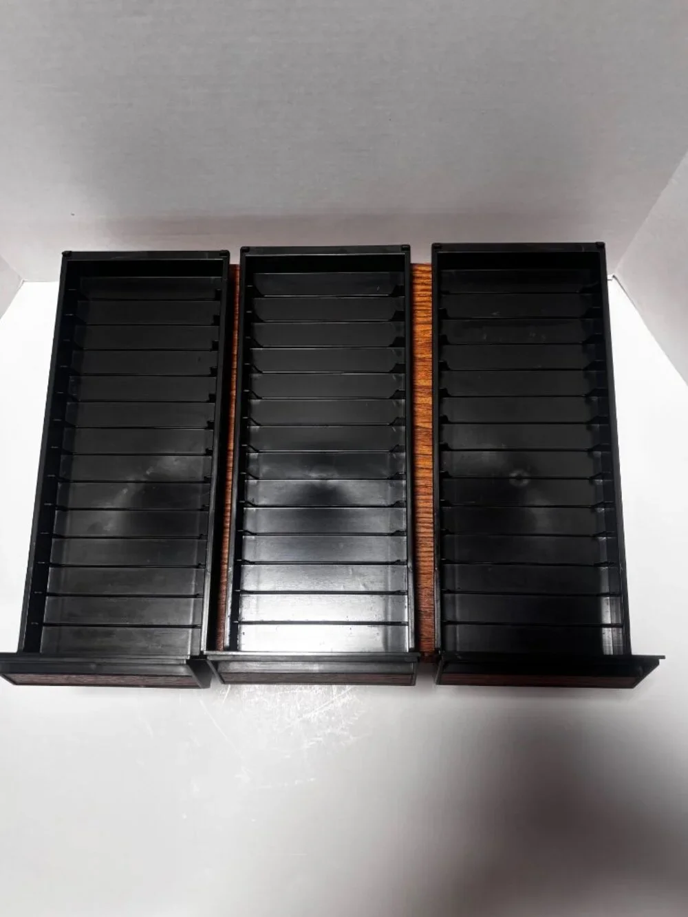 Vintage 80s Faux Wood Grain 42 Place Cassette Organizer With 3 Drawers